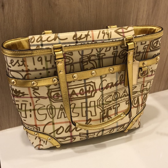 COACH WOMEN'S HERITAGE TATTERSALL GRAFFITI PURSE - Picture 2 of 6